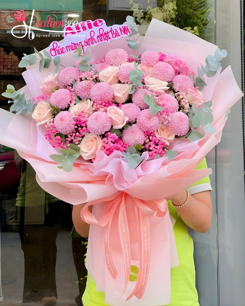 Mixed flower bouquet for a new baby
