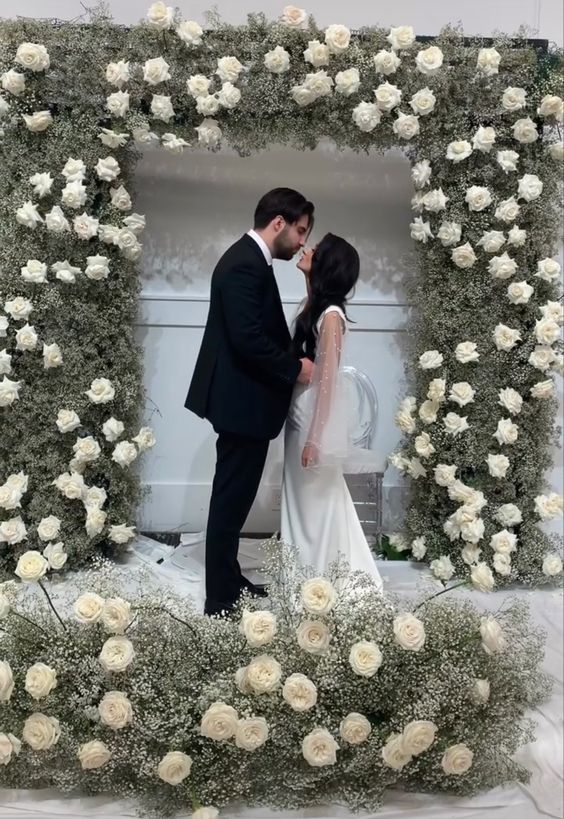 Wedding party decorated with white Ohara roses