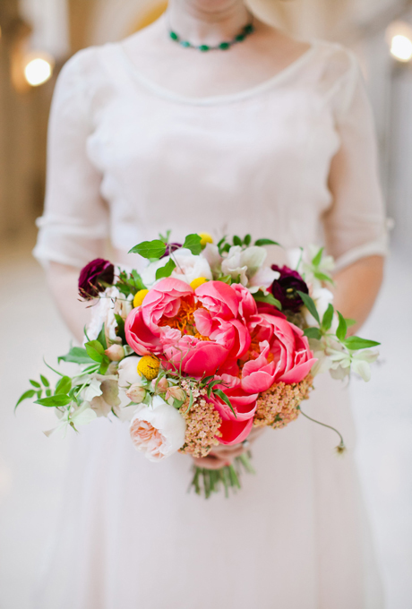 Bouquet of brilliant red peonies